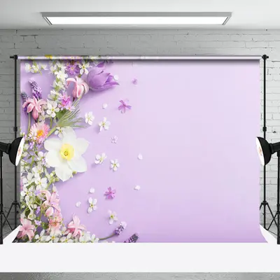 Spring Various Floral Purple Wall Photo Backdrop - Aperturee