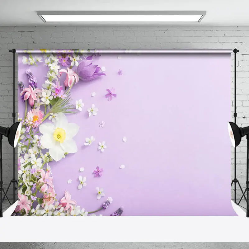 Spring Various Floral Purple Wall Photo Backdrop - Aperturee