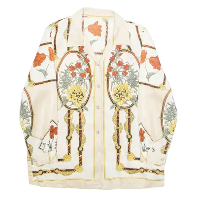 Womens Printed Blouse Beige Collared Long Sleeve Floral L
