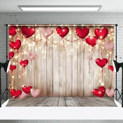 Aperturee Pink Red Hearts Brown Wooden Valentines Day Backdrop, 3X2FT(1MX0.6M), 14 USD, valentines day backdrops, NYHD1I43-M