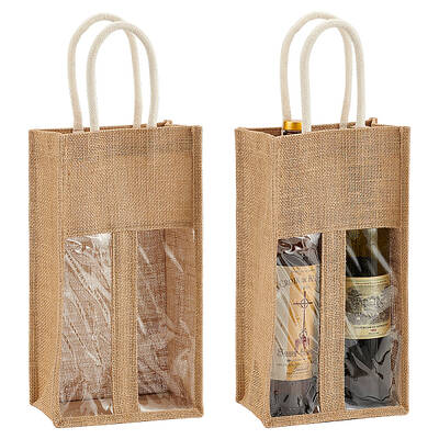 2-Slot Rectangle Linen Wine Storage Bags with Handle