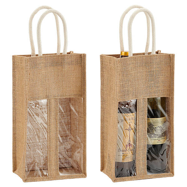 2-Slot Rectangle Linen Wine Storage Bags with Handle