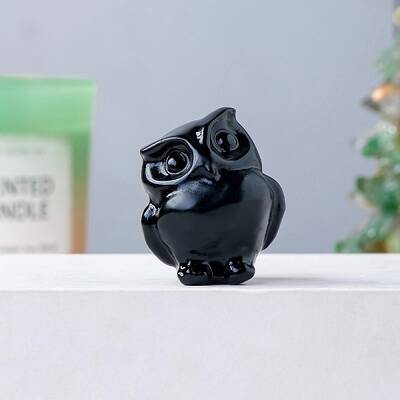 Natural Obsidian Carved Healing Owl Figurines