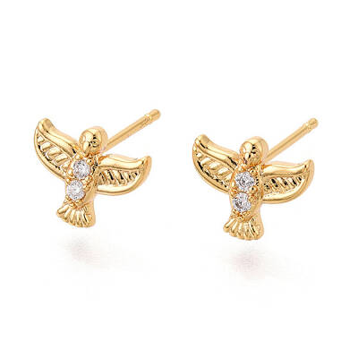 Brass Micro Pave Clear Cubic Zirconia Stud Earrings