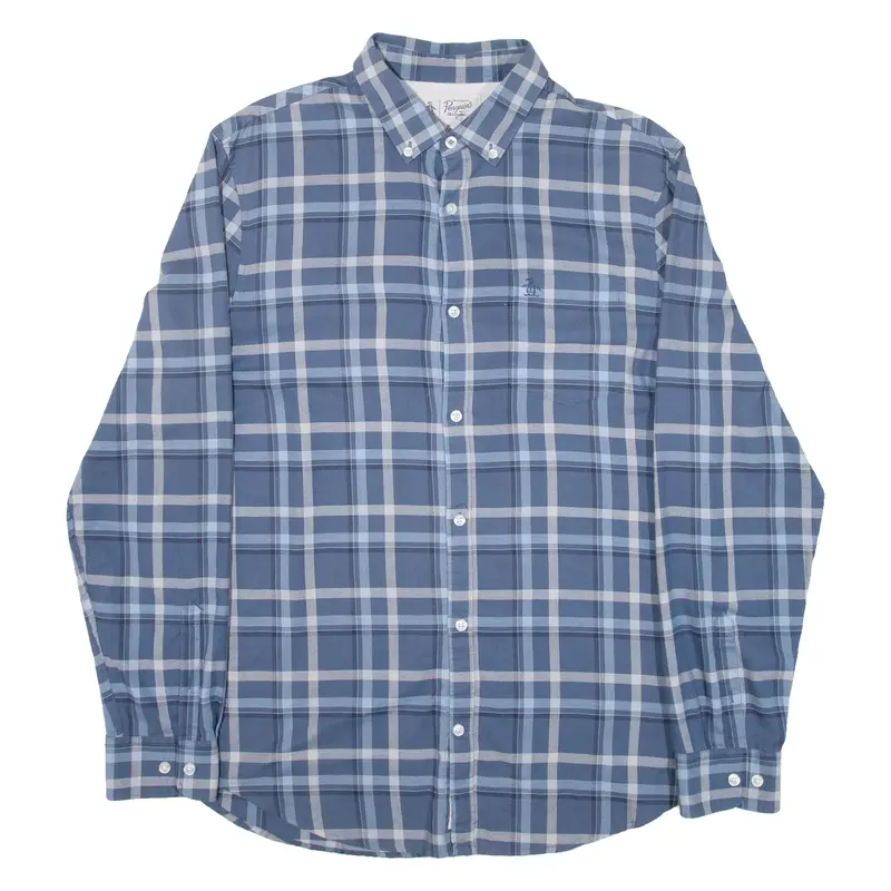 ORIGINAL PENGUIN Mens Shirt Blue Check Long Sleeve L