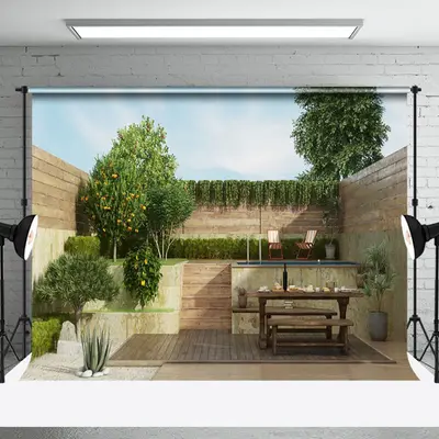 Aperturee Modern Outdoor Courtyard Tree Brick Wall Backdrop