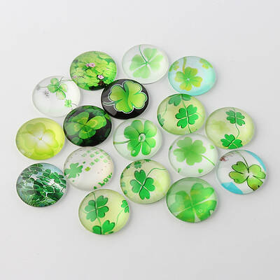 Half Round/Dome Four Leaf Clover Glass Cabochons