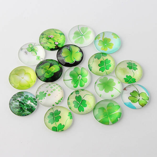 Half Round/Dome Four Leaf Clover Glass Cabochons