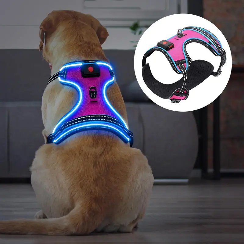 Rechargeable LED Light Up Dog Harness, 1 Box Adjustable Pet Harness with Leash, Pet Supplies for Small Medium Large Dogs