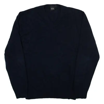 HUGO BOSS Mens Jumper Blue V-Neck Tight Knit S