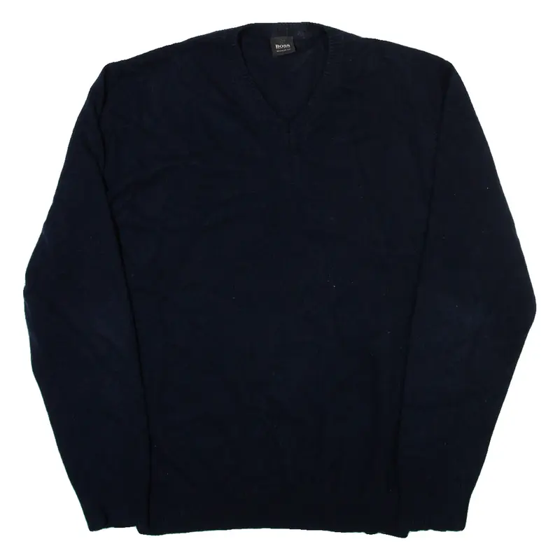 HUGO BOSS Mens Jumper Blue V-Neck Tight Knit S