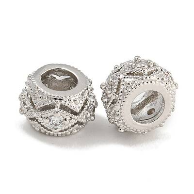 Rack Plating Brass Micro Pave Clear Cubic Zirconia Beads