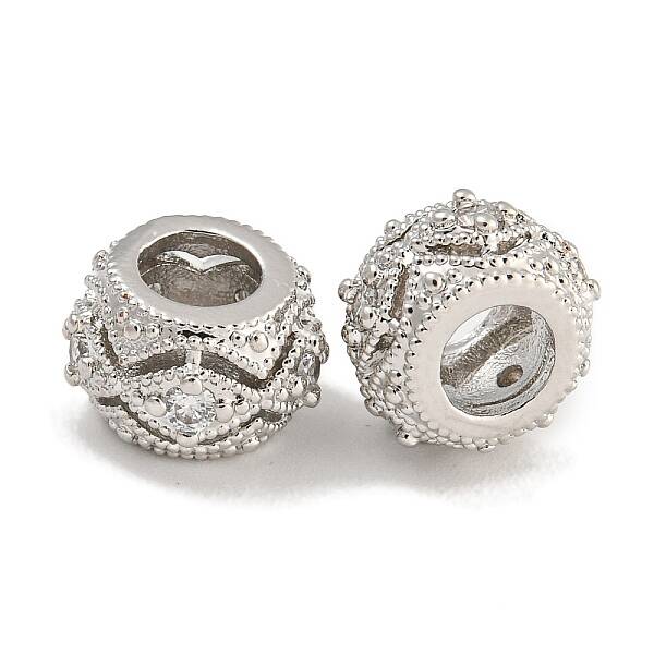 Rack Plating Brass Micro Pave Clear Cubic Zirconia Beads