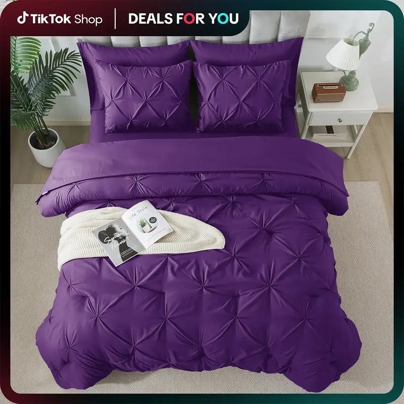 【Deals for you days】Cosybay 7PC Pintuck Comforter Set-1 Comforter,1 Fitted Sheet,1 Flat Sheet,2 Pillow Shams,2 Pillowcase...