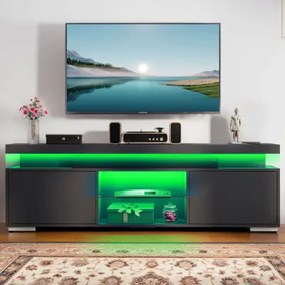 DWVO Black TV Stand with LED Lights and Power Outlet, Modern Entertainment Center for 55/60/65 Inch, Media Console Table TV C...
