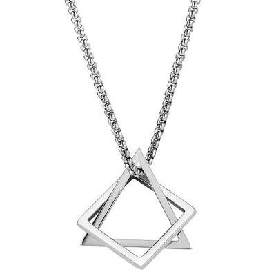 304 Stainless Steel Triangle & Rhombus Pendant Necklace with Box Chains