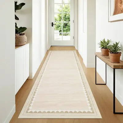 Garvee Scalloped Runner Rug 2x6 Washable Non-Slip Polyester Low Pile Stain Resistant Modern Border Hallway Bathroom Kitchen