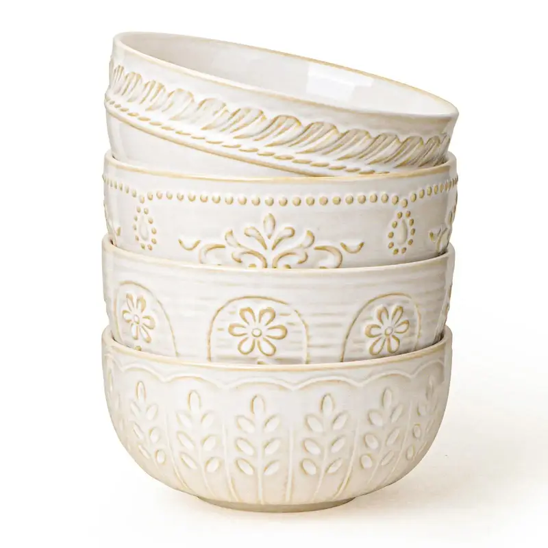 Artena Ceramic Ramen Bowls Set of 4 6.3 Inch White Salad & Dinner Bowls for Pho Noodle Pasta Snacks Dishwasher Microwave Safe...