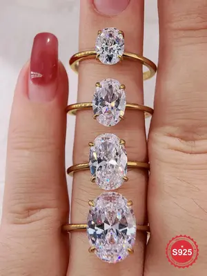 S925 Sterling Silver Oval Shaped Artificial Zircon Ring, Luxury Bridal Engagement Ring for Women, Trendy All-match & Exquisit...