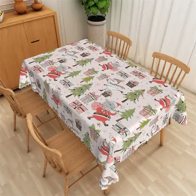 Santa Gift Christmas Tree Pink Waterproof Tablecloth - Aperturee