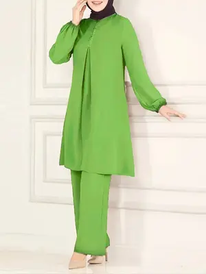 Women's Solid Contrast Sequin Long Sleeve Round Neck Top & Straight Leg Pants Two-piece Set, Elegant Fashion Casual Top & Tro...