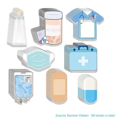 Random Pattern Sticky Note, 2 Counts(60pcs) Cute Sticky Note, Multipurpose Sticky Note for School Office, Sticky Note for Hom...