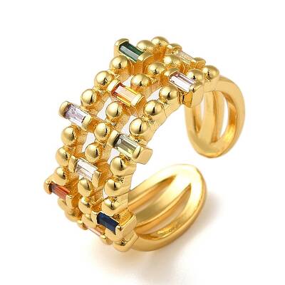 Rack Plating Brass Micro Pave Colorful Cubic Zirconia Open Cuff Rings
