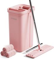 JOYMOOP Pink Mop and Bucket Set, Pink mop with Reusable Microfiber Mop Pads, Flat mop with Hands-Free Self-Cleaning System, I...
