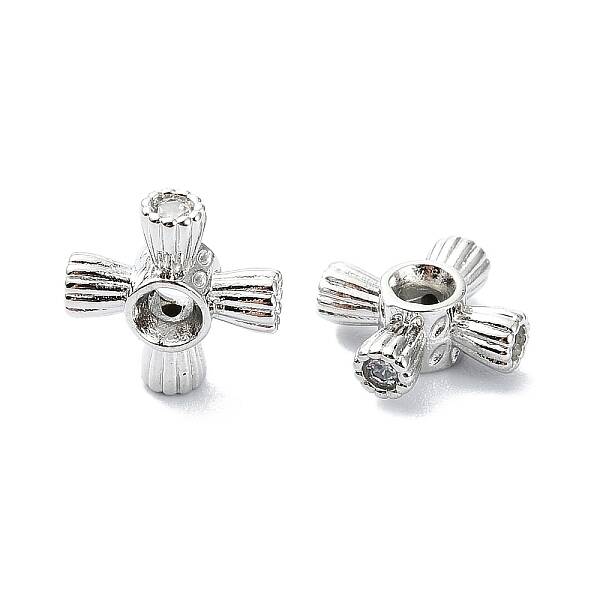 Rack Plating Brass Micro Pave Clear Cubic Zirconia Beads