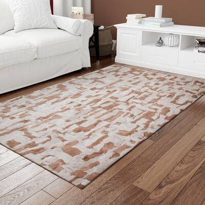 Beige & Brown Rex Rabbit Fur Area Rug