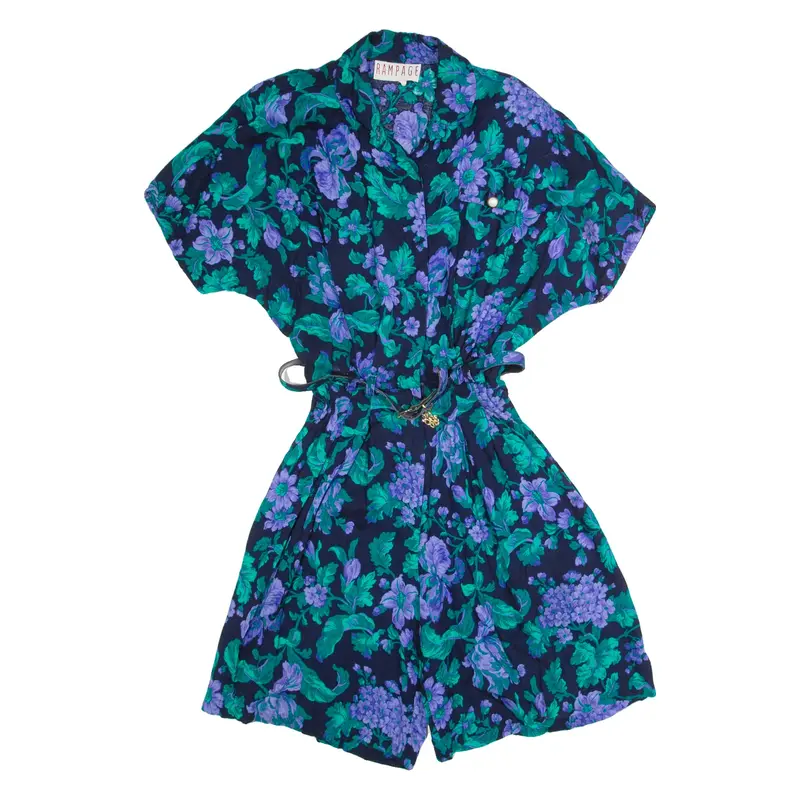 RAMPAGE Belted Womens Playsuit Blue Floral 90s Wide-Leg XS