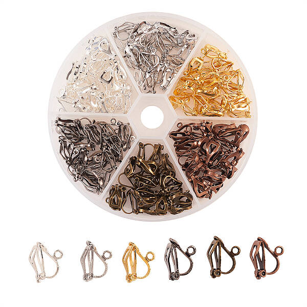 120Pcs 6 Colors Brass Clip-on Earring Findings