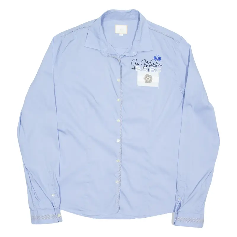 LA MARTINA Womens Plain Shirt Blue Long Sleeve XL