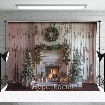 Retro Wood Wall Warm Fireplace Christmas Backdrop - Aperturee
