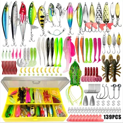 Fishing Lures Kit (1 Set), Including Spoon Lures, Soft Plastic Worms, Crankbait Jigs, Multifunctional Fishing Hooks, Outdoor ...