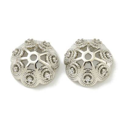 Rack Plating Brass Micro Pave Clear Cubic Zirconia Bead Caps