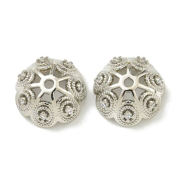 Rack Plating Brass Micro Pave Clear Cubic Zirconia Bead Caps