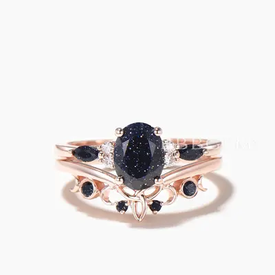 1.5CT Oval Cut Blue Sandstone Celtic Knot Bridal Set Sandstone Wedding Ring