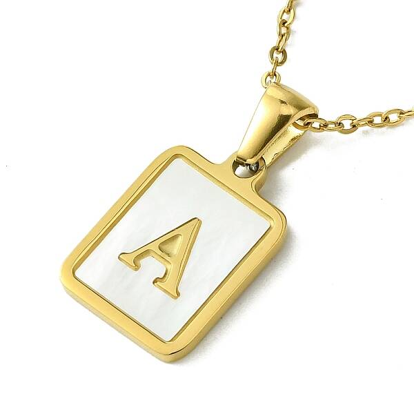 Ion Plating(IP) Rectangle with Initial Letter 304 Stainless Steel Pendant Necklace