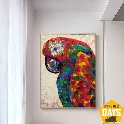 Large Parrot Painting on Canvas Vibrant Wall Art Tropical Artwork Animal Art Original Bird Wall Art Contemporary Art Aestheti...