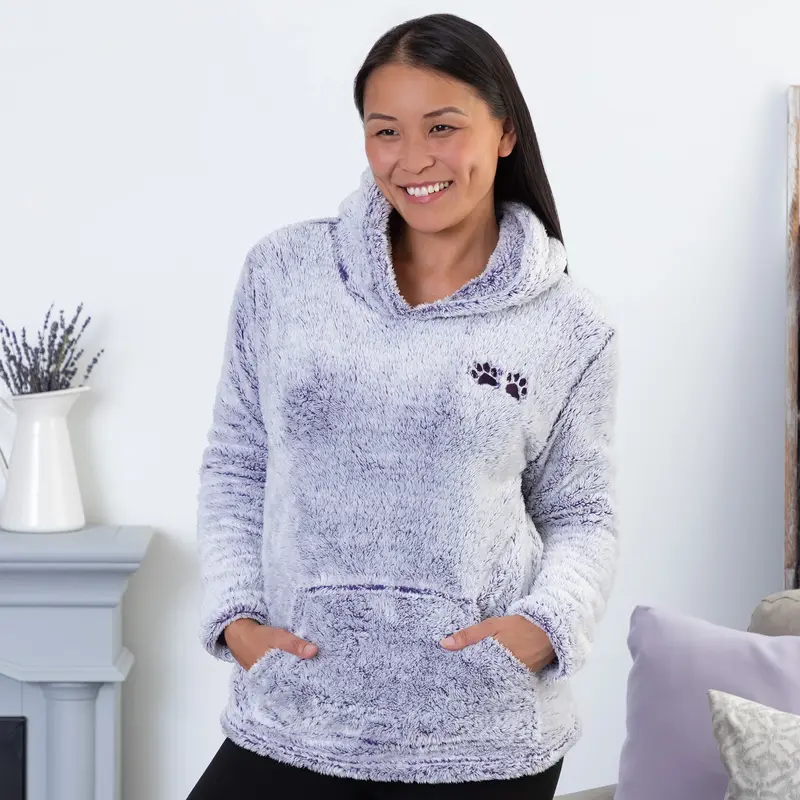 Embroidered Paws Pullover Fleece Hoodie - L
