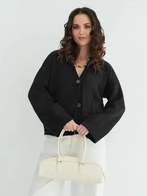 V-Neck Pocket Women's Long Sleeve Knit Sweater Open Front Cardigan Button Loose Outerwear