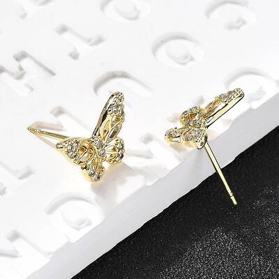 Butterfly Brass Micro Pave Cubic Zirconia Ear Studs
