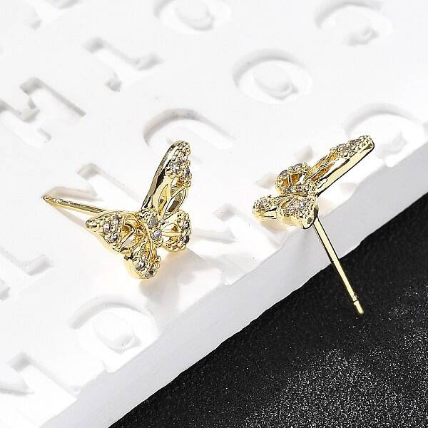 Butterfly Brass Micro Pave Cubic Zirconia Ear Studs