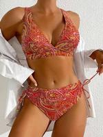 Two-Piece Set Women's Paisley Print Bikini Set, Casual Adjustable Strap V Neck Swim Top & Tie Side Swim Bottom, Ladies Swimsu...