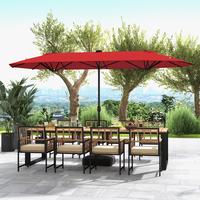 [Costway] 15/13ft Large Patio Umbrella with Solar LED Lights & Base, Extra Large Outdoor Twin Umbrella w/ 36 Lights, for Pati...