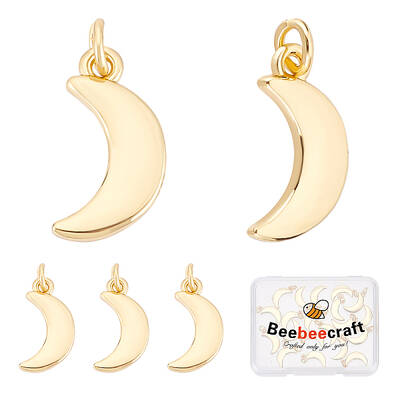 Beebeecraft 1 Box 20Pcs 18K Gold Plated Moon Charms Crescent Moon Dangle Pendants with Jump Ring for DIY Jewelry Making Neckl...