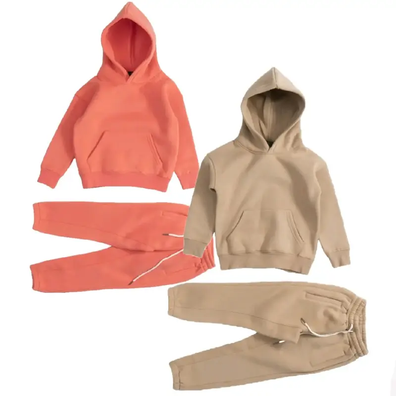 High Level HL - Kids' Cozy Comfy Sweatsuit Hoodies and Sweatpants in Tan or Coral Orange for Winter Warm Heavyweight