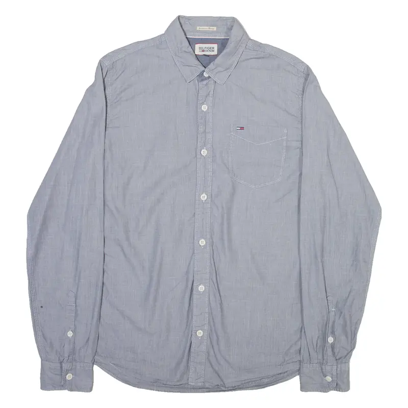 TOMMY HILFIGER Mens Plain Shirt Blue Long Sleeve M