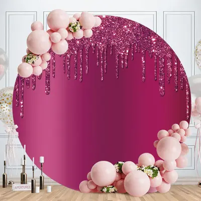 Aperturee Pink Glitter Round Birthday Party Backdrop | Circle Backdrops For Birthday | Round Backdrop Stand Covers | Round Ba...
